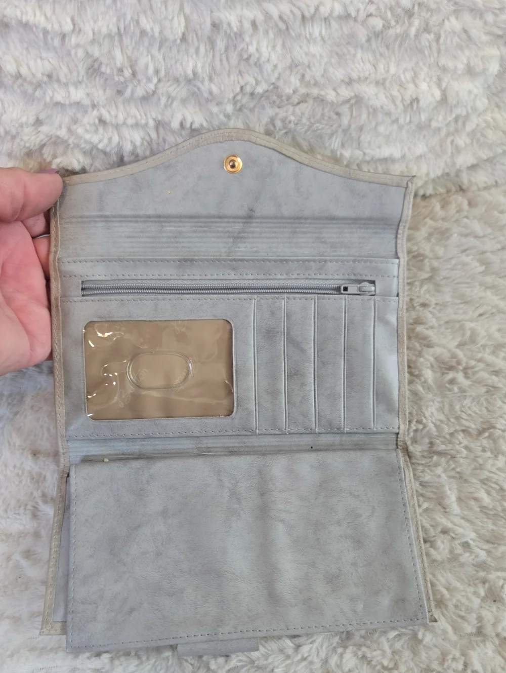 Burton Light Gray Leather Wallet Clutch